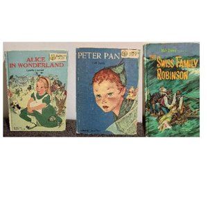 Vintage book set Peter Pan, Alice, Swiss Family